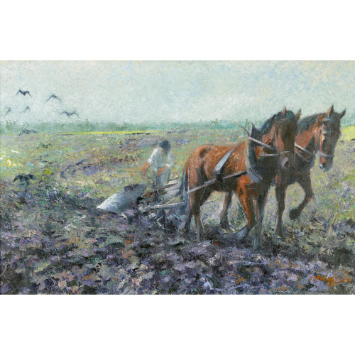 WALTER HAGEN : Landschaft mit Bauer und Pferdepflug (DOBIASCHOFSKY AUKTIONEN AG)