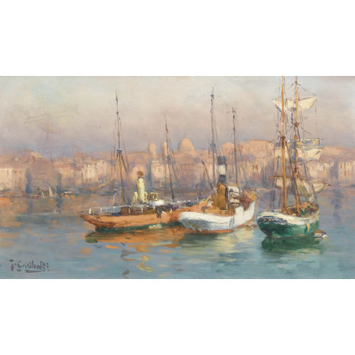 JOSEPH GARIBALDI : Drei Segelboote im Hafen von Marseille (DOBIASCHOFSKY AUKTIONEN AG)