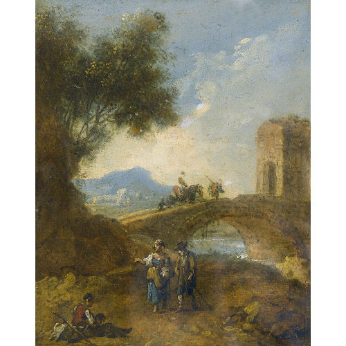 FRANCESCO ZUCCARELLI : Capriccio mit Ruine, Br�cke und Figurenstaffage (DOBIASCHOFSKY AUKTIONEN AG)