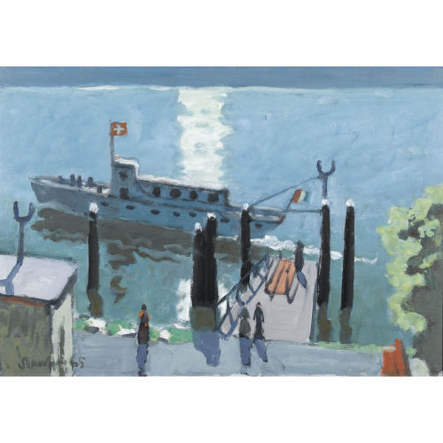 FRED STAUFFER : Landesteg mit Passagierschiff (DOBIASCHOFSKY AUKTIONEN AG)