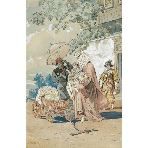 STANISLAUS VON CHLEBOWSKI : Orientalische Familie mit Kinderwagen (DOBIASCHOFSKY AUKTIONEN AG)