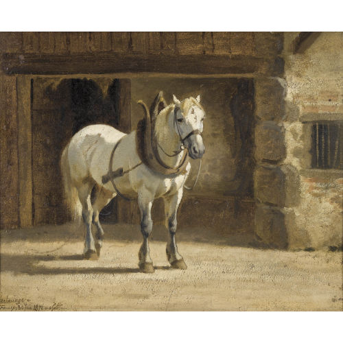 CHARLES JEAN FERDINAND HUMBERT : Hofansicht mit Schimmel (DOBIASCHOFSKY AUKTIONEN AG)
