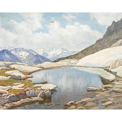 HENRI EDOUARD HUGUENIN-VIRCHAUX : Hochgebirgspartie mit Bergsee (DOBIASCHOFSKY AUKTIONEN AG)