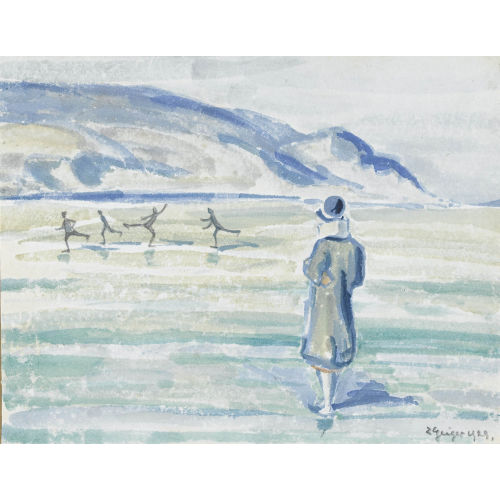 ERNST SAMUEL GEIGER : Eisl�ufer auf gefrorenem See mit Zuschauerin (DOBIASCHOFSKY AUKTIONEN AG)
