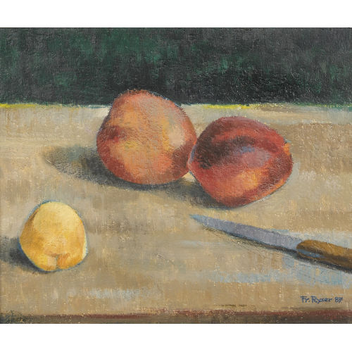 FRITZ RYSER : Stillleben mit Pfirsichen und Messer (DOBIASCHOFSKY AUKTIONEN AG)