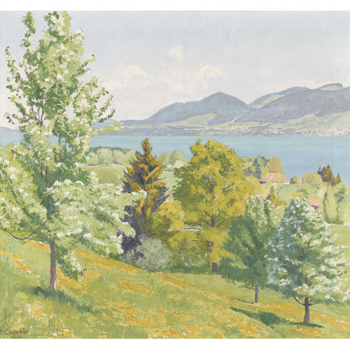 PLINIO COLOMBI : Fr�hlingslandschaft bei Spiez (DOBIASCHOFSKY AUKTIONEN AG)