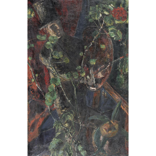 MARTIN LAUTERBURG : 'Selbstbildnis mit Palette, Geranium und Maske' (DOBIASCHOFSKY AUKTIONEN AG)