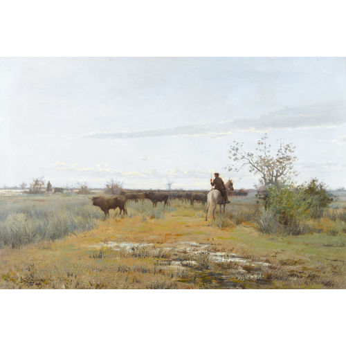 DELPHIN ENJOLRAS : Kuhherde mit berittenen Hirten in der Camargue (DOBIASCHOFSKY AUKTIONEN AG)