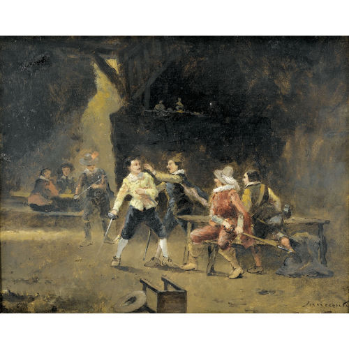 CAMILLO INNOCENTI : Taverneninterieur mit streitenden Musketieren (DOBIASCHOFSKY AUKTIONEN AG)