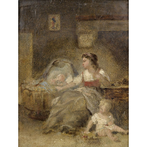 HENRI CHARLES ANTOINE BARON : Junge Mutter an der Wiege (DOBIASCHOFSKY AUKTIONEN AG)