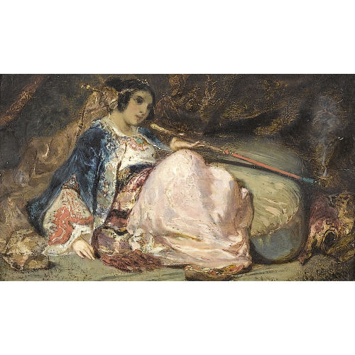 HENRI CHARLES ANTOINE BARON : Liegende Orientalin mit Wasserpfeife (DOBIASCHOFSKY AUKTIONEN AG)