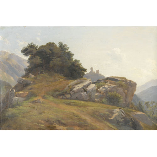 CHARLES LOUIS GUIGON : Felsige Landschaftspartie mit Ruine (DOBIASCHOFSKY AUKTIONEN AG)