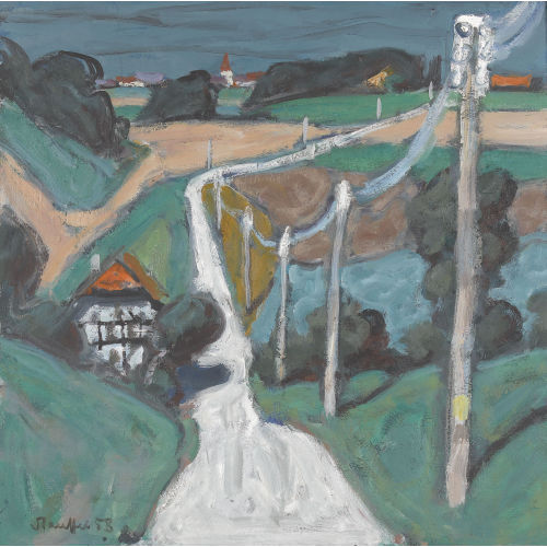 FRED STAUFFER : Sommerlandschaft im Bernbiet mit Bauernhaus und Dorf (DOBIASCHOFSKY AUKTIONEN AG)