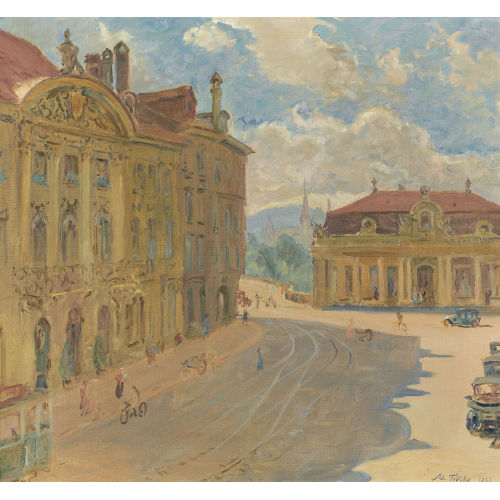 ADOLF TIECHE : Der Theaterplatz in Bern (DOBIASCHOFSKY AUKTIONEN AG)