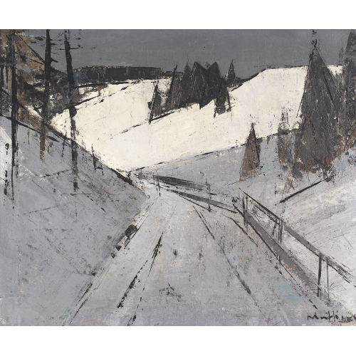 WALTER MAFLI : Winterliche Landschaft mit Landstrasse (DOBIASCHOFSKY AUKTIONEN AG)