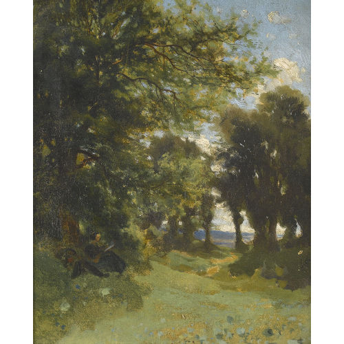 ALEXANDRE CALAME : Sonniger Hain mit lesender Frau (DOBIASCHOFSKY AUKTIONEN AG)