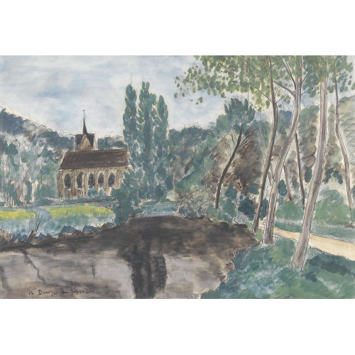 ANDRE ALBERT MARIE DUNOYER DE SEGONZAC : Landschaftspartie mit gotischer Kirche (DOBIASCHOFSKY AUKTIONEN AG)