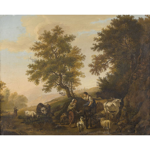 PIERRE-LOUIS DE LA (AUCH LARIVE-GODEFROY RIVE : Landschaftspartie mit B�uerinnen und Viehherde an einem Weg (DOBIASCHOFSKY AUKTIONEN AG)