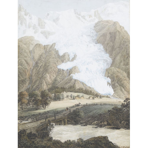 JEAN-ANTOINE LINCK : 'Vue de Glacier de Bossons de l′Aiguille du Midi et du Tacul.' (DOBIASCHOFSKY AUKTIONEN AG)