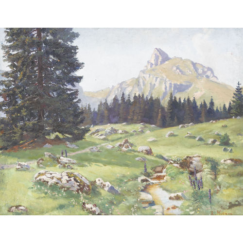 ROBERT KIENER : Sonnige Gebirgspartie mit Gantrisch (DOBIASCHOFSKY AUKTIONEN AG)