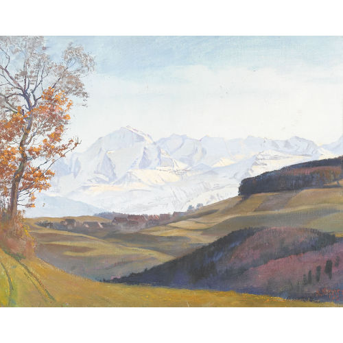 ROBERT KIENER : Herbstliche Ansicht der Jungfrau mit Berner Alpen (DOBIASCHOFSKY AUKTIONEN AG)