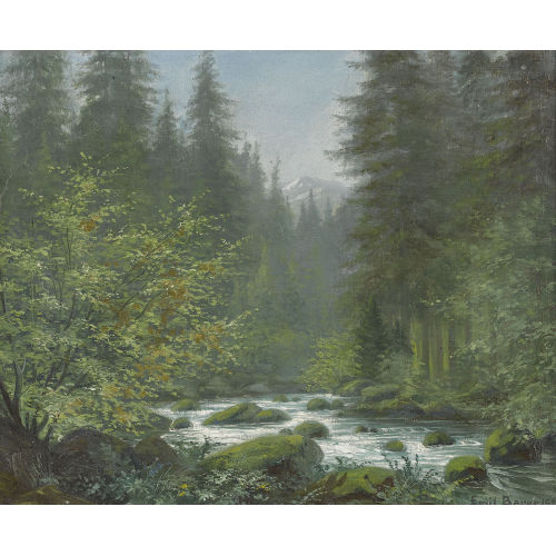 EMIL BAUER : B�ndner Waldpartie mit Fluss (DOBIASCHOFSKY AUKTIONEN AG)