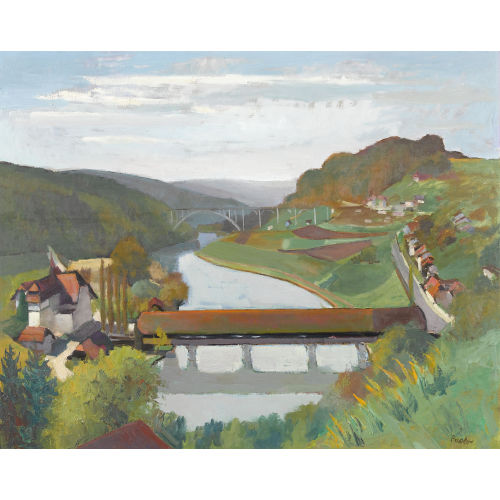 PAUL JAKOB) PAOLO (EIGTL. M�LLER : Neubr�cke und Halenbr�cke �ber der Aare bei Bremgarten (DOBIASCHOFSKY AUKTIONEN AG)