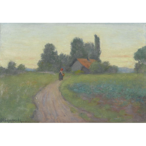 JOHANN GUSTAV VOLLENWEIDER : Feldlandschaft mit Frau auf einem Weg (DOBIASCHOFSKY AUKTIONEN AG)