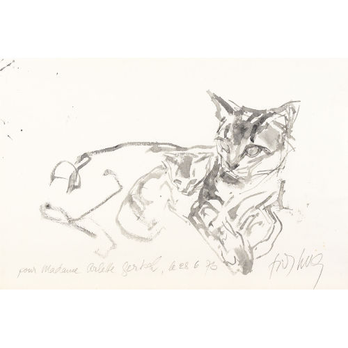 FRITZ HUG : Liegende Katze mit Jungtier (DOBIASCHOFSKY AUKTIONEN AG)