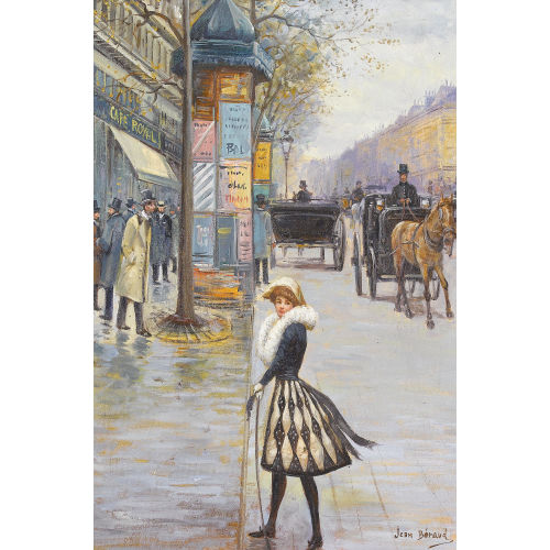 JEAN BERAUD : Pariser Strassenszene mit Kutschen und Figurenstaffage (DOBIASCHOFSKY AUKTIONEN AG)