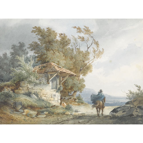ALEXANDRE CALAME : Wegkapelle am Genfersee mit Reiter (DOBIASCHOFSKY AUKTIONEN AG)