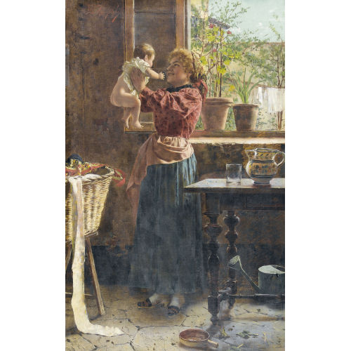 EUGENIO EDUARDO ZAMPIGHI : Mutter mit Kleinkind am Fenster (DOBIASCHOFSKY AUKTIONEN AG)