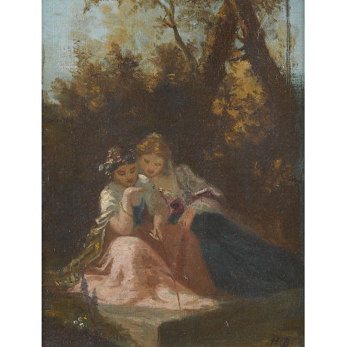 HENRI CHARLES ANTOINE BARON : Zwei sitzende Frauen in einem Park (DOBIASCHOFSKY AUKTIONEN AG)