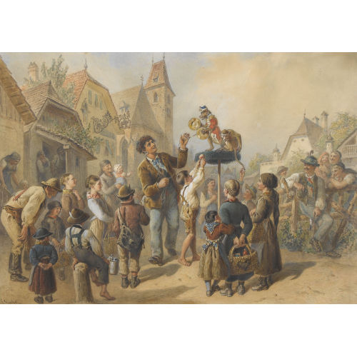 CARL GOEBEL : Jahrmarktszene mit dressierten Affen (DOBIASCHOFSKY AUKTIONEN AG)