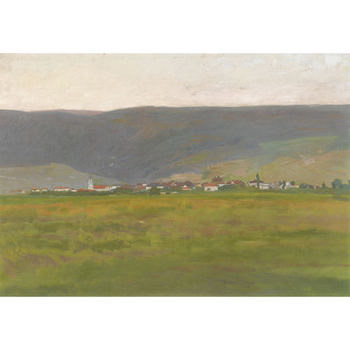 GUSTAVE JEANNERET : Ansicht von Cressier mit Jurakette (DOBIASCHOFSKY AUKTIONEN AG)