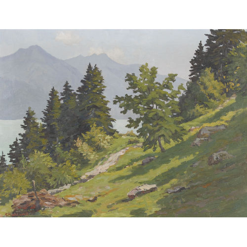 EKKEHARD KOHLUND : Sommerlandschaft im Berner Oberland mit See (DOBIASCHOFSKY AUKTIONEN AG)