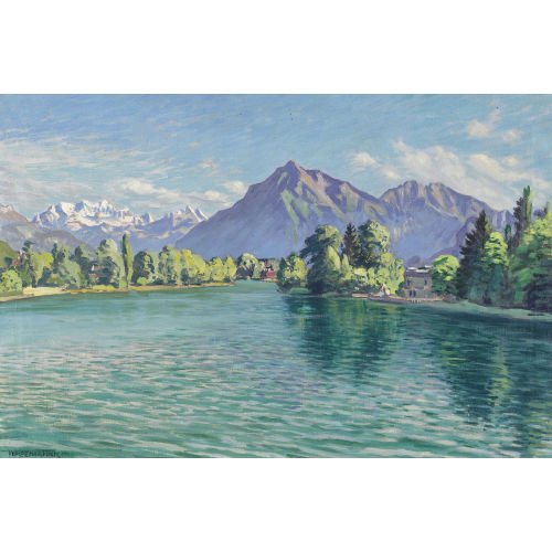 WALDEMAR FINK : 'Sommertag an der Aare bei Thun-Hofstetten' (DOBIASCHOFSKY AUKTIONEN AG)