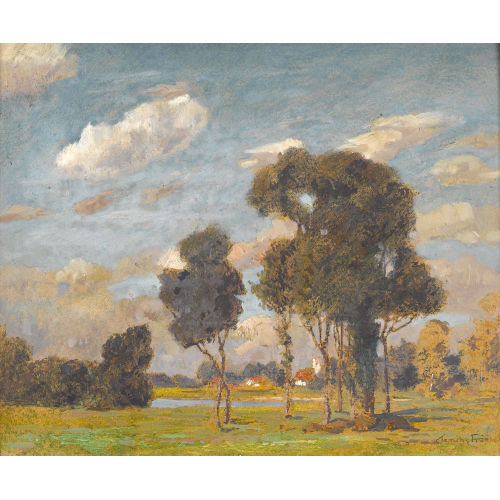 CLEMENS FR�NKEL : Sommerliche Landschaft mit H�usern bei einem Weiher (DOBIASCHOFSKY AUKTIONEN AG)