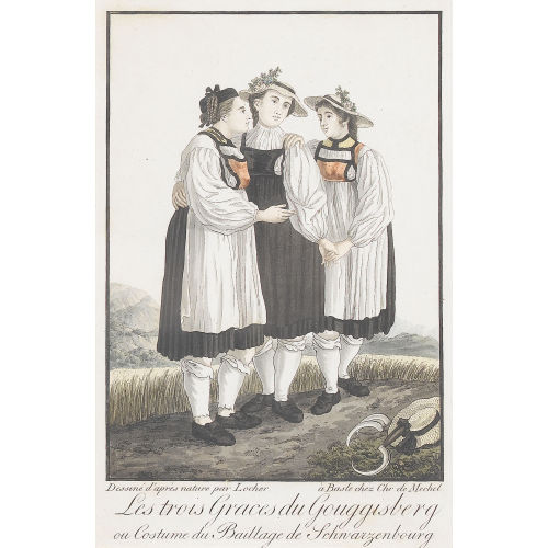 GOTTFRIED LOCHER : 'Les trois Graces du Gouggisberg/ou Costume du Baillage...' (DOBIASCHOFSKY AUKTIONEN AG)