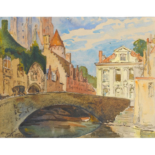 ADOLF TIECHE : Kanalpartie mit Kathedrale in Br�gge (DOBIASCHOFSKY AUKTIONEN AG)