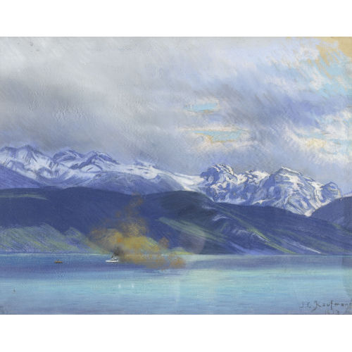 JOSEF CLEMENS KAUFMANN : Partie am Vierwaldst�ttersee mit Dampfboot (DOBIASCHOFSKY AUKTIONEN AG)