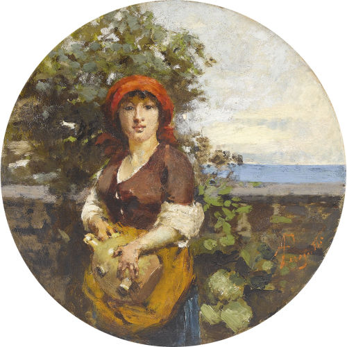 ADOLFO FERAGUTTI VISCONTI : B�uerin mit Krug am Strand (DOBIASCHOFSKY AUKTIONEN AG)
