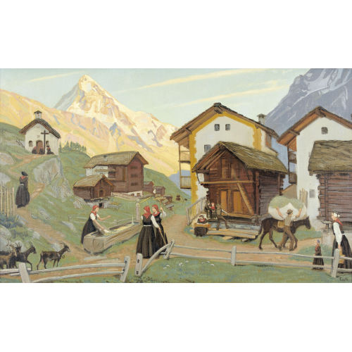 FRAN�OIS DE RIBAUPIERRE : Walliser Dorfpartie mit der Dent Blanche (DOBIASCHOFSKY AUKTIONEN AG)
