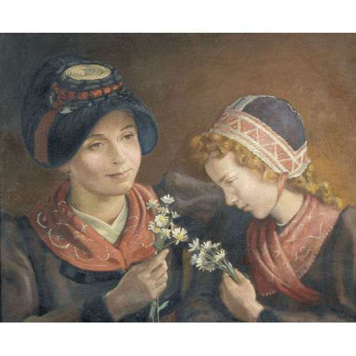 FRAN�OIS DE RIBAUPIERRE : Zwei junge Walliserinnen mit Margeriten (DOBIASCHOFSKY AUKTIONEN AG)