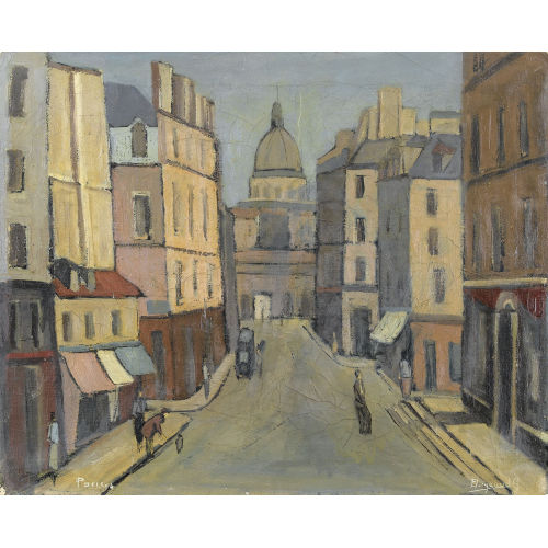 GEORGES BORGEAUD : Strassenpartie im Pariser Quartier Latin mit Panth�on (DOBIASCHOFSKY AUKTIONEN AG)