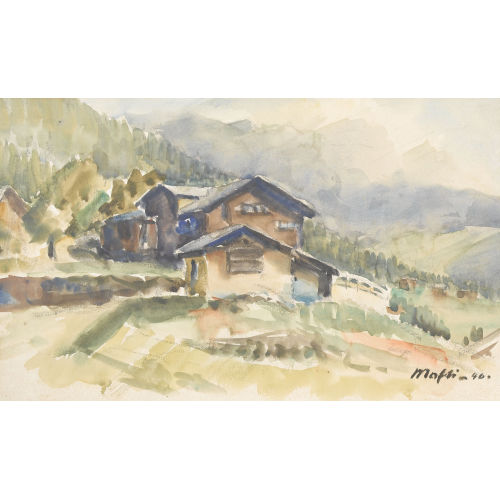 WALTER MAFLI : Sommerliche Gebirgspartie mit Chalets (DOBIASCHOFSKY AUKTIONEN AG)