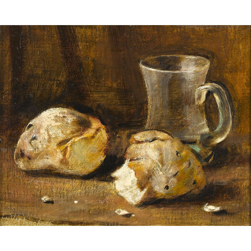 EGON VON VIETINGHOFF : Stillleben mit Brot und gl�serner Tasse (DOBIASCHOFSKY AUKTIONEN AG)