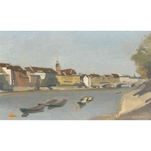 KARL MOOR : Rheinufer in Basel mit Mittlerer Br�cke und Martinskirche (DOBIASCHOFSKY AUKTIONEN AG)