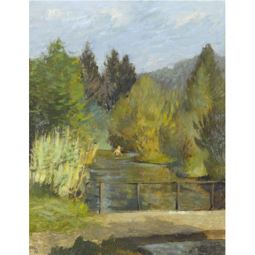 LEO DECK : Herbstliche Landschaft mit Badendem (DOBIASCHOFSKY AUKTIONEN AG)
