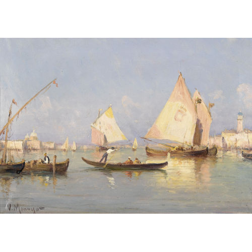 VINCENT MANAGO : Segelboote und Gondeln in den Lagunen vor Venedig (DOBIASCHOFSKY AUKTIONEN AG)